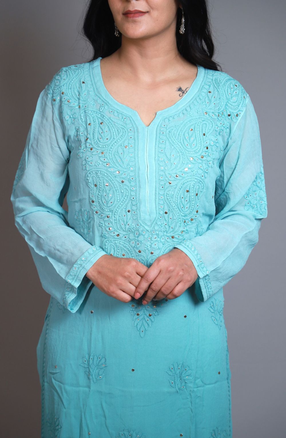 GEORGETTE CHIKANKARI KURTA SET