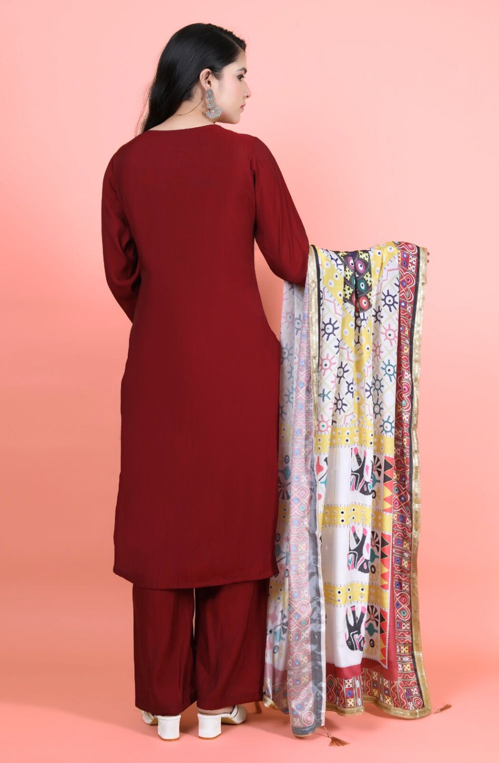 MAROON PRINTED KURTA PANT SET