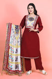 MAROON PRINTED KURTA PANT SET